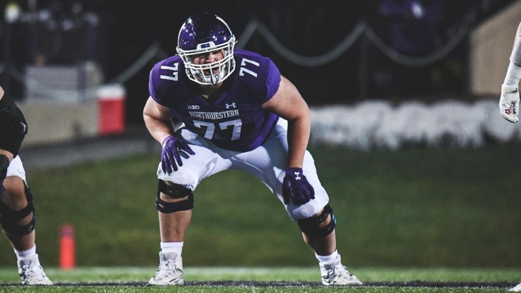 Peter Skoronski, OL, #77, Las Vegas Raiders prospect for the NFL Draft (Photo by Northwestern Athletics)