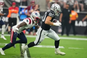 Las Vegas Raiders tight end Jesper Horsted, Dave Ziegler Josh McDaniels