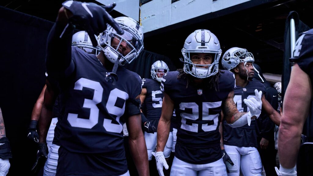 Las Vegas Raiders defensive backs Trevon Moehrig and Nate Hobbs
