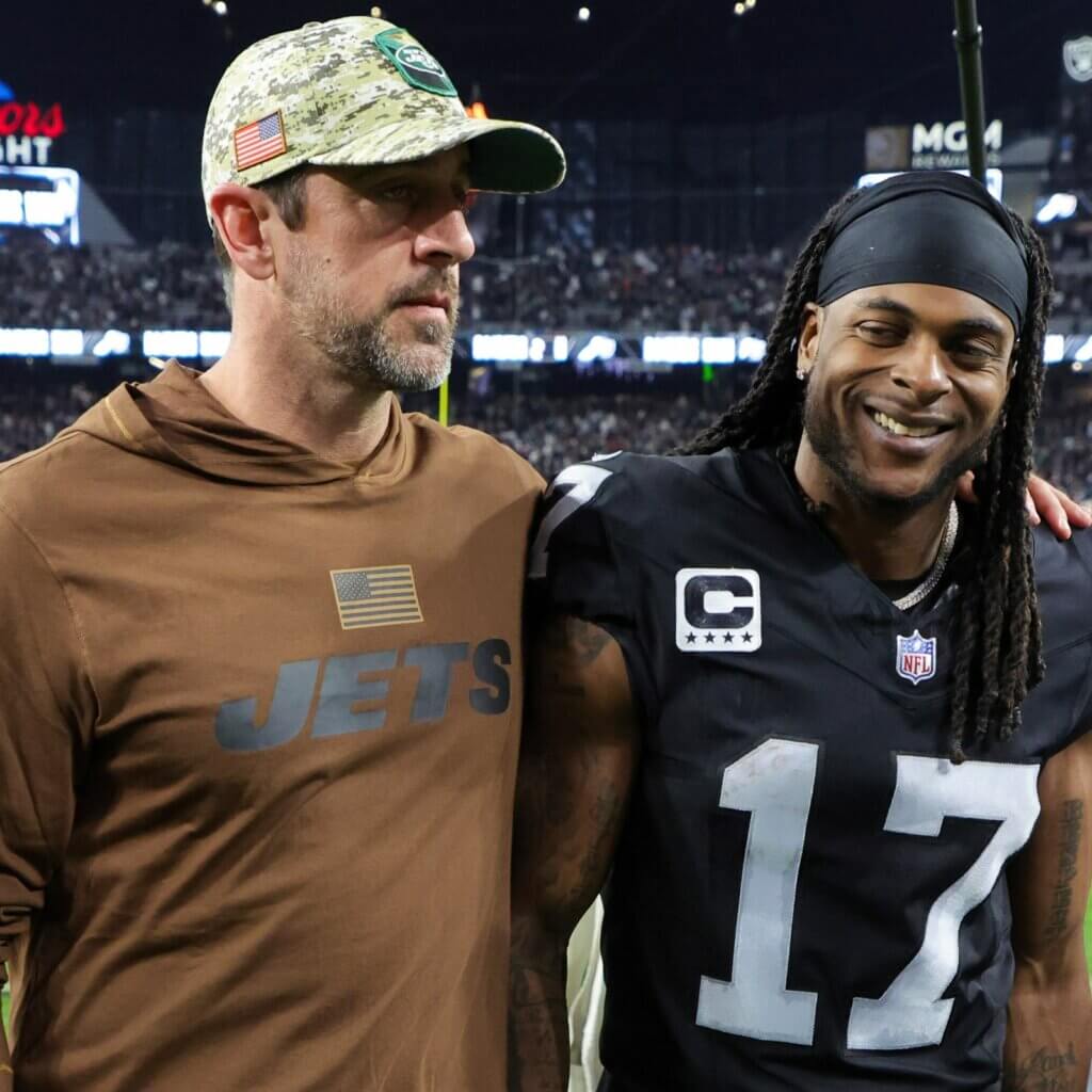Las Vegas Raiders wideout Davante Adams and Aaron Rodgers