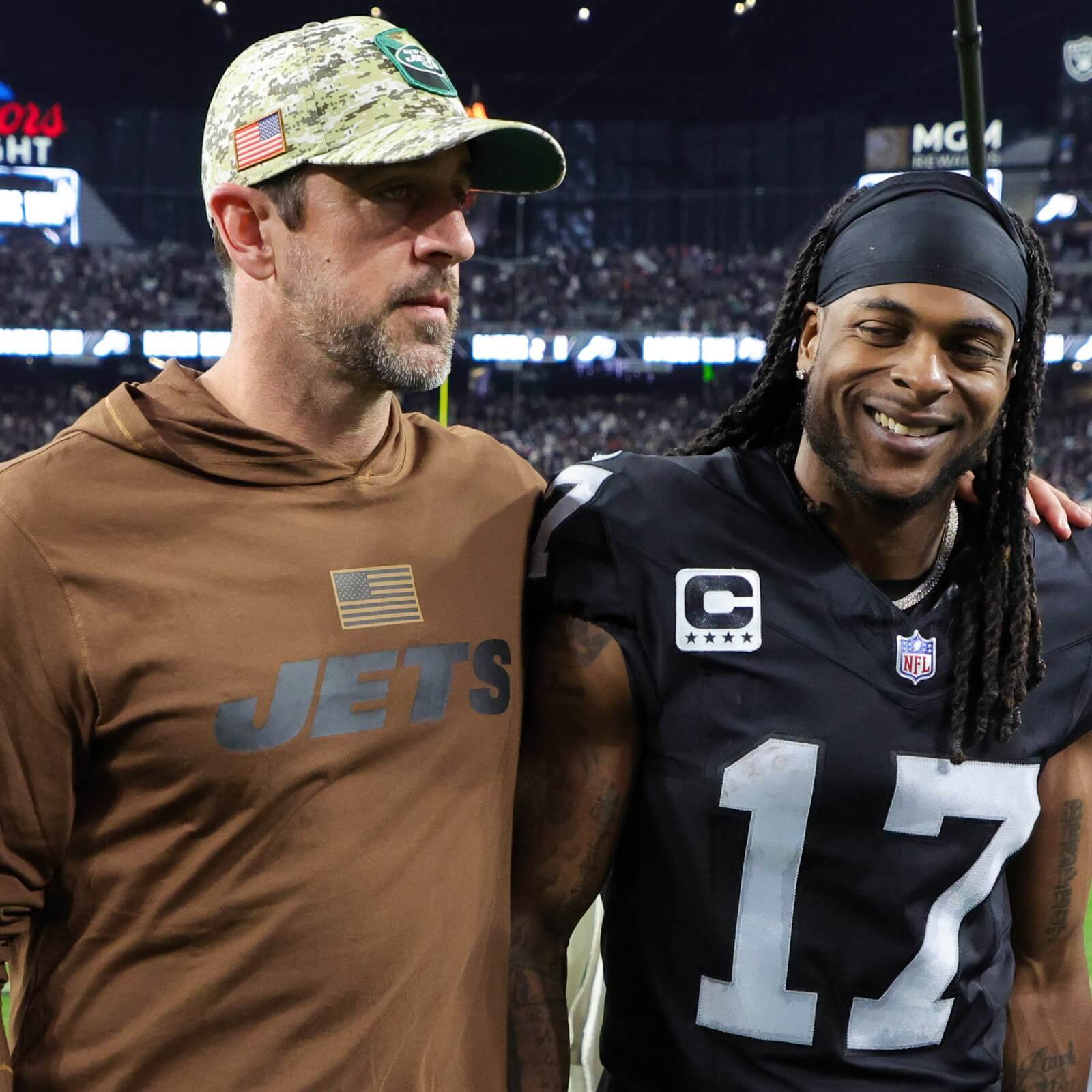 Las Vegas Raiders wideout Davante Adams and Aaron Rodgers