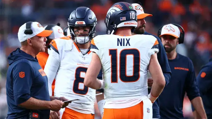 Denver Broncos head coach Sean Payton and quarterback Bo Nix