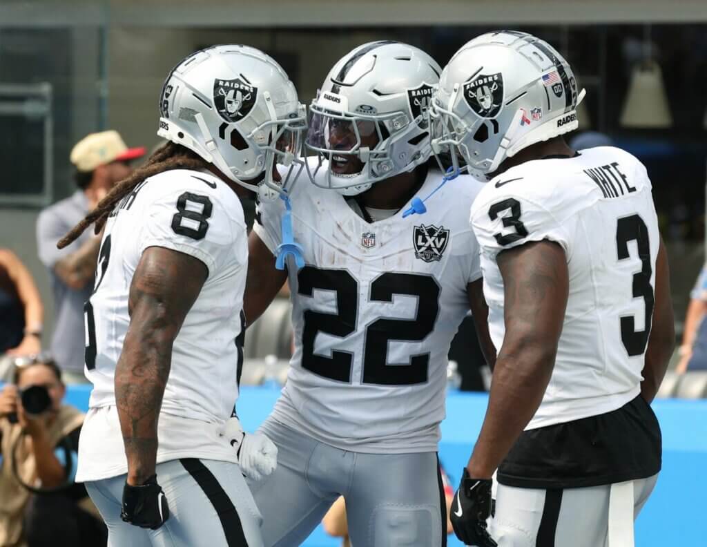 Las Vegas Raiders running backs Zamir White and Alexander Mattison