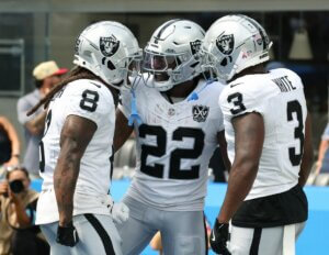 Las Vegas Raiders running backs Zamir White and Alexander Mattison