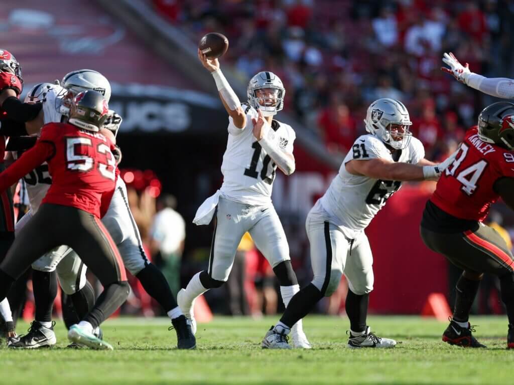 Las Vegas Raiders quarterback Desmond Ridder