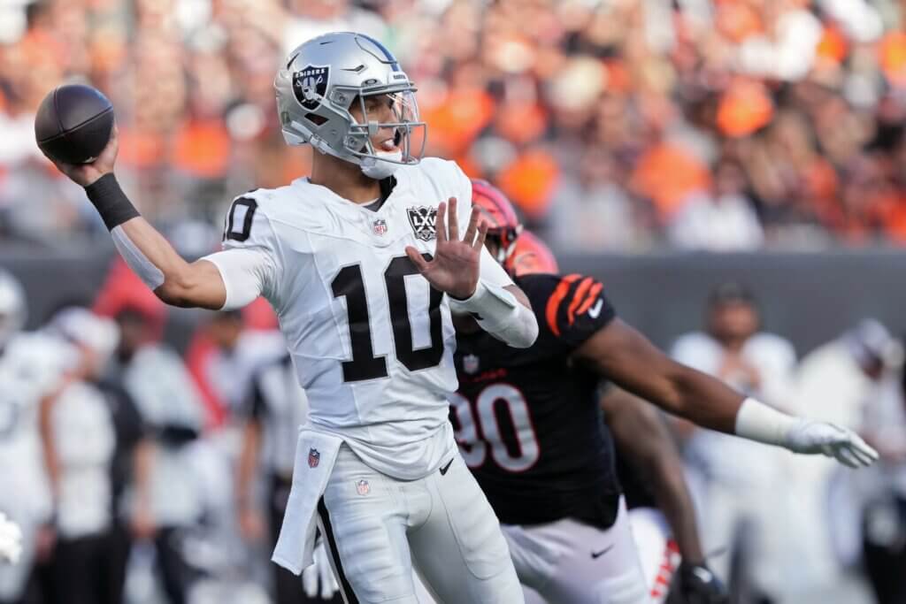 Las Vegas Raiders quarterback Desmond Ridder
