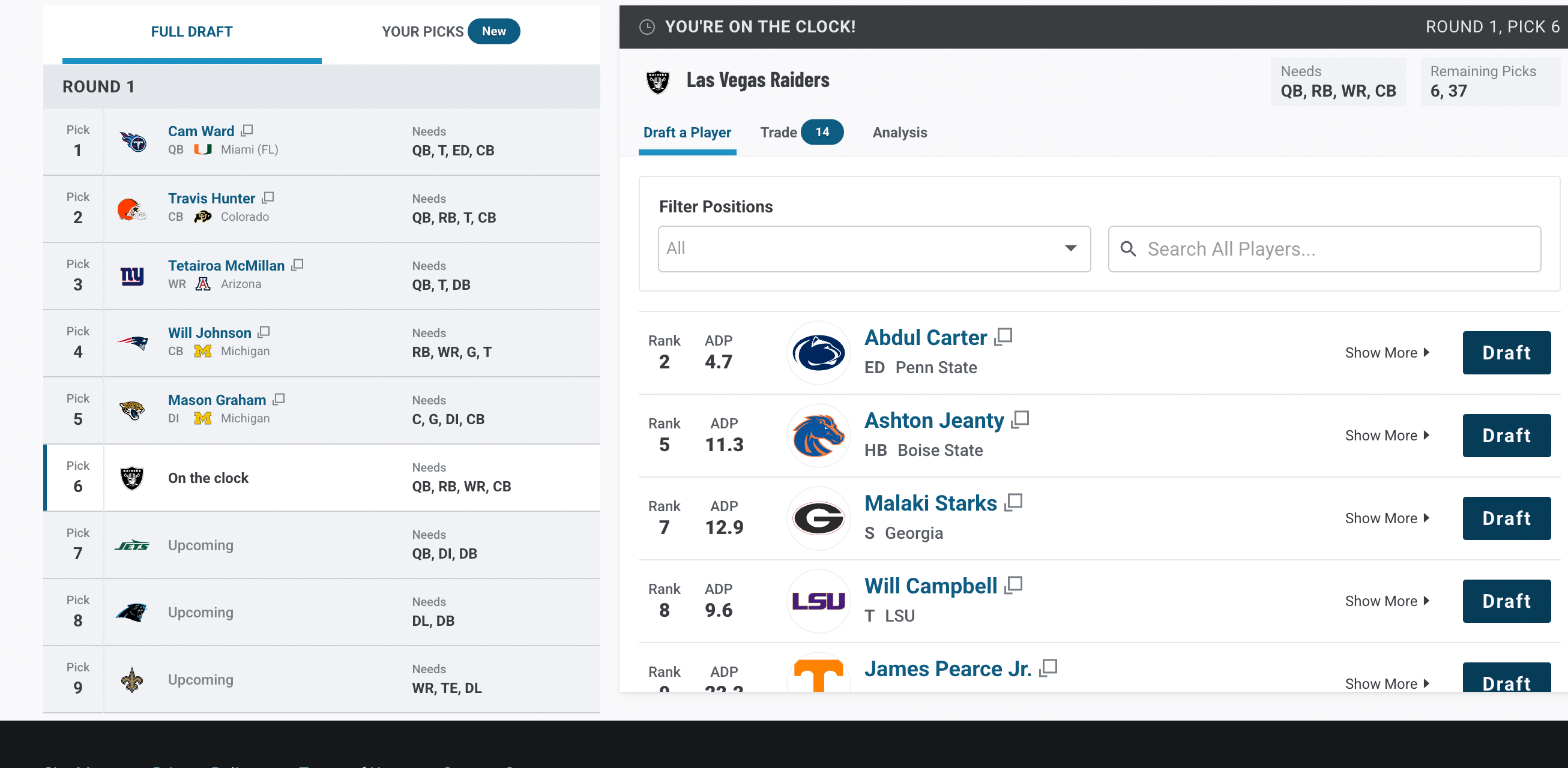 AFC West Mock Draft 1.0