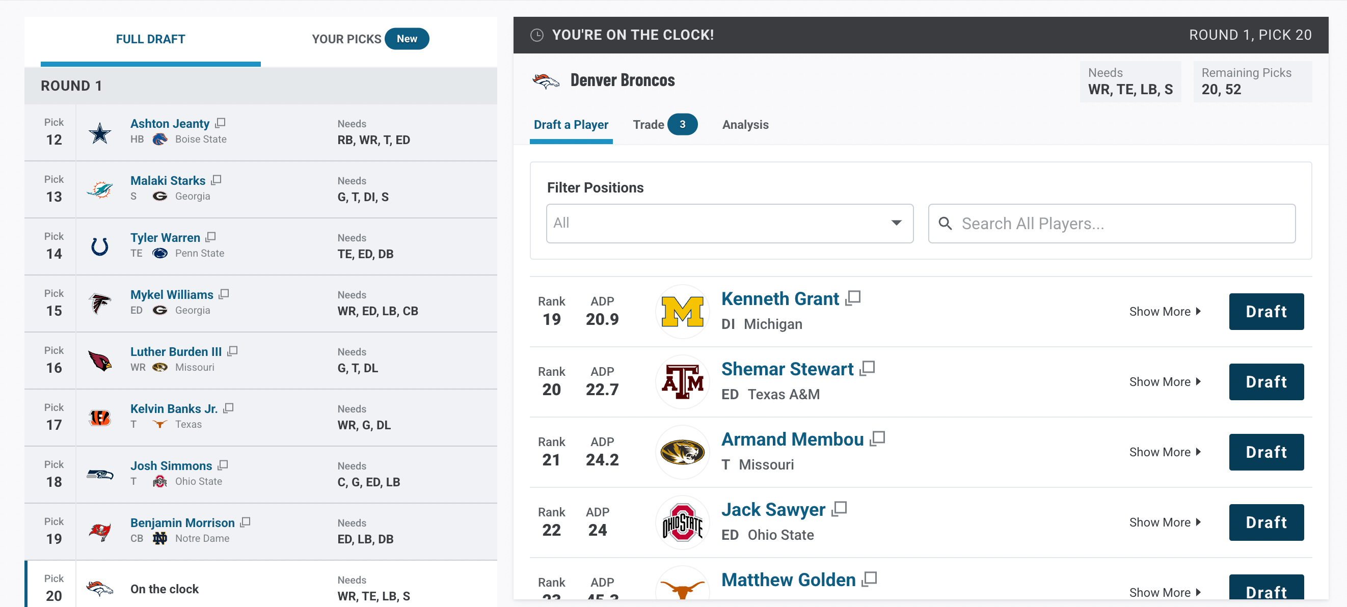 AFC West Mock Draft 1.0