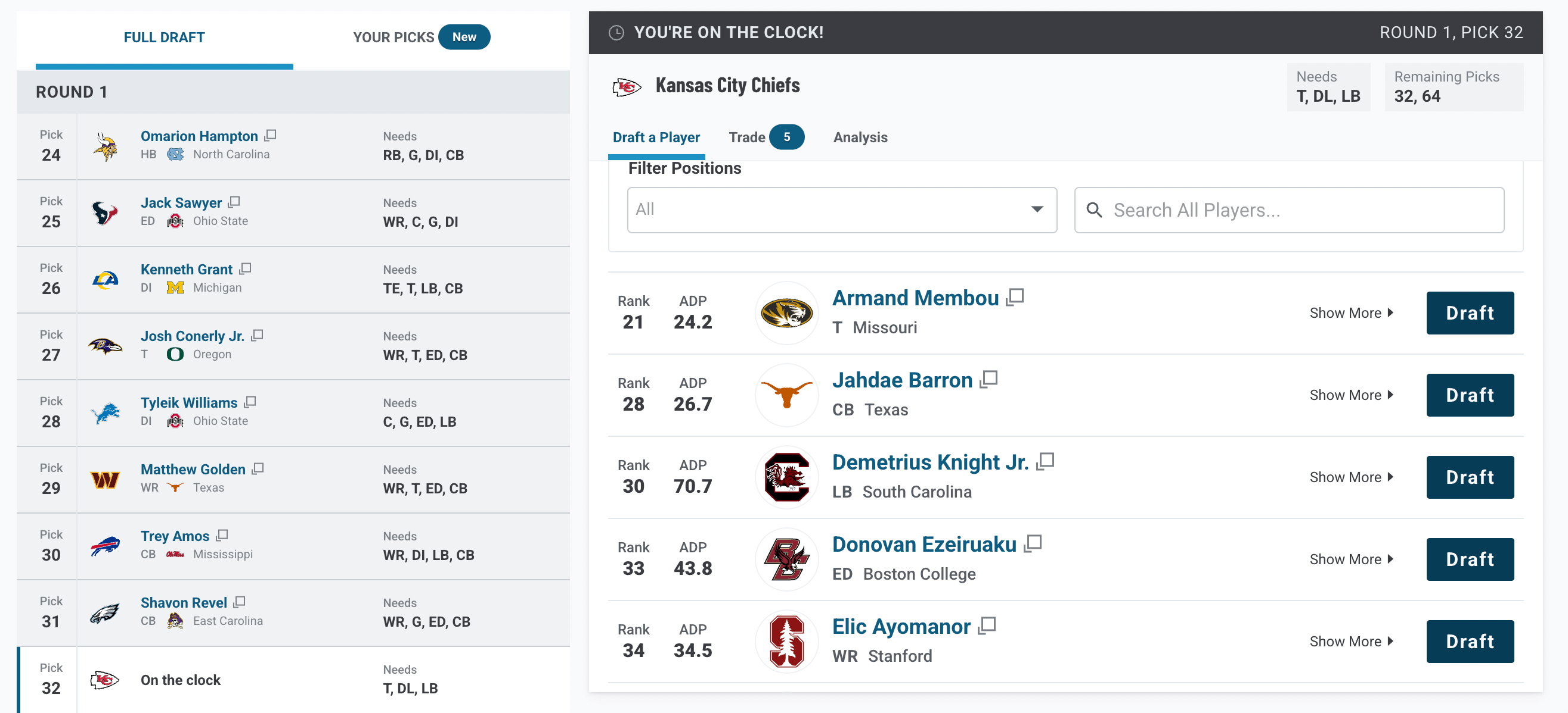 AFC West Mock Draft 1.0