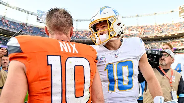 AFC West quarterbacks Bo Nix of the Denver Broncos, Justin Herbert of Los Angeles Chargers