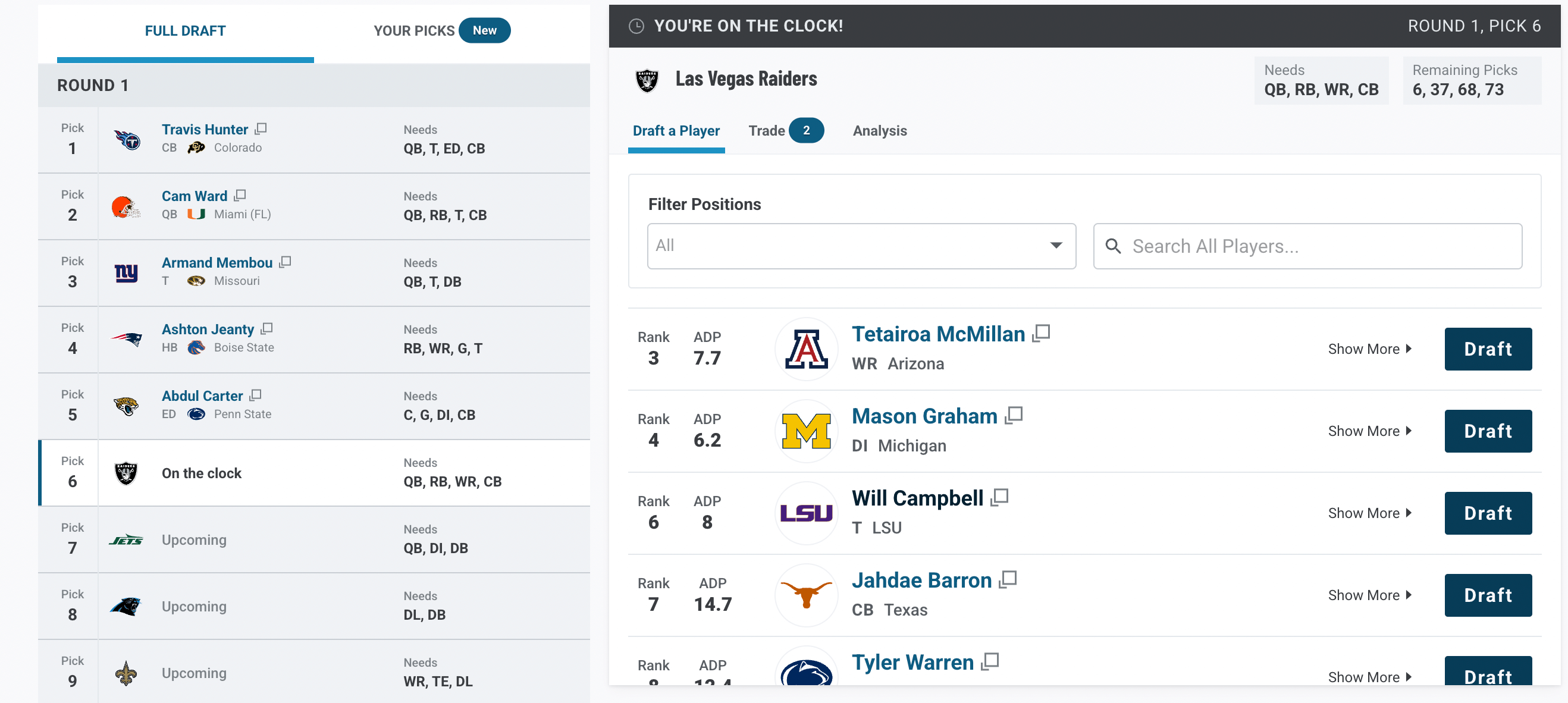 Raiders Mock Draft